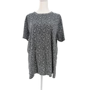 Ken LTD Black Floral Short Sleeve Tunic Top Womens XL Stretch Casual Shirt